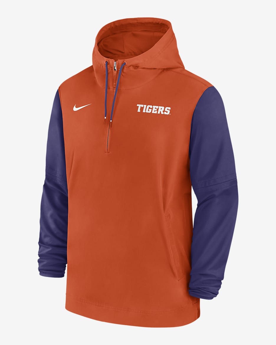 Clemson Tigers Sideline Pre Game Player Men s Nike College 1 2 Zip Hooded Jacket. Nike